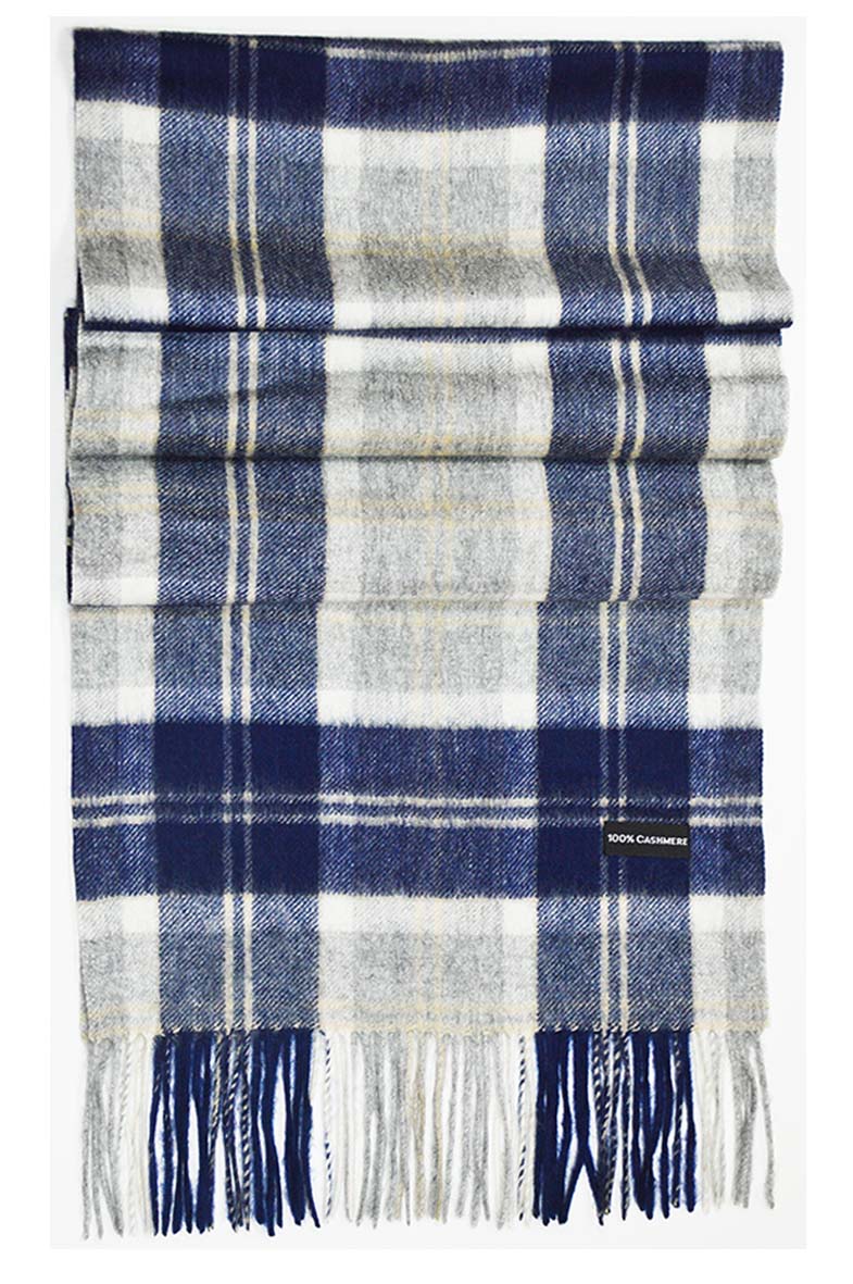 灰藍格紋羊絨圍巾